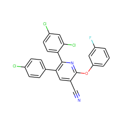 N#Cc1cc(-c2ccc(Cl)cc2)c(-c2ccc(Cl)cc2Cl)nc1Oc1cccc(F)c1 ZINC000028902895