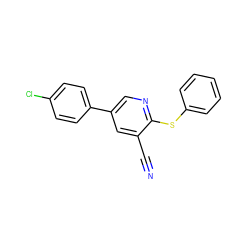 N#Cc1cc(-c2ccc(Cl)cc2)cnc1Sc1ccccc1 ZINC000001391902