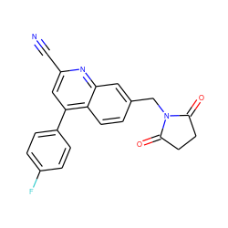 N#Cc1cc(-c2ccc(F)cc2)c2ccc(CN3C(=O)CCC3=O)cc2n1 ZINC000205667196