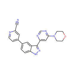 N#Cc1cc(-c2ccc3[nH]nc(-c4cc(N5CCOCC5)ncn4)c3c2)ccn1 ZINC000225566300