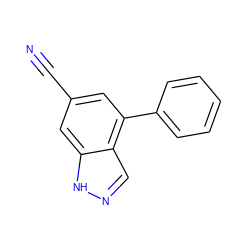 N#Cc1cc(-c2ccccc2)c2cn[nH]c2c1 ZINC000653845484