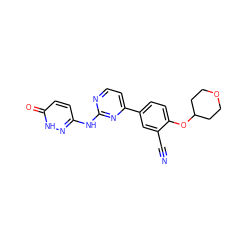 N#Cc1cc(-c2ccnc(Nc3ccc(=O)[nH]n3)n2)ccc1OC1CCOCC1 ZINC000146474078