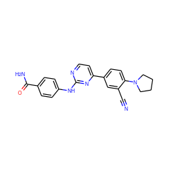 N#Cc1cc(-c2ccnc(Nc3ccc(C(N)=O)cc3)n2)ccc1N1CCCC1 ZINC000113825719