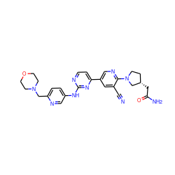 N#Cc1cc(-c2ccnc(Nc3ccc(CN4CCOCC4)nc3)n2)cnc1N1CC[C@H](CC(N)=O)C1 ZINC000223212016