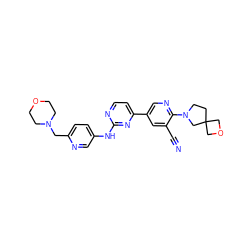 N#Cc1cc(-c2ccnc(Nc3ccc(CN4CCOCC4)nc3)n2)cnc1N1CCC2(COC2)C1 ZINC000221086017