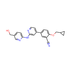 N#Cc1cc(-c2ccnc(Nc3ccc(CO)cn3)c2)ccc1OCC1CC1 ZINC000146566252