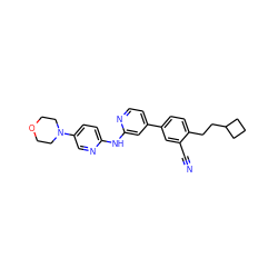 N#Cc1cc(-c2ccnc(Nc3ccc(N4CCOCC4)cn3)c2)ccc1CCC1CCC1 ZINC000220056495