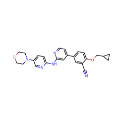 N#Cc1cc(-c2ccnc(Nc3ccc(N4CCOCC4)cn3)c2)ccc1OCC1CC1 ZINC000146457962