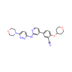 N#Cc1cc(-c2ccnc(Nc3ccc(N4CCOCC4)nn3)c2)ccc1OC1CCOCC1 ZINC000146453497