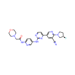 N#Cc1cc(-c2ccnc(Nc3ccc(NC(=O)CN4CCOCC4)nc3)n2)cnc1N1CC[C@@H](F)C1 ZINC000221994320