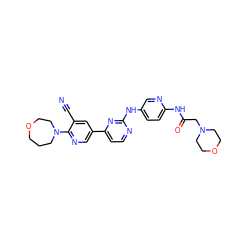 N#Cc1cc(-c2ccnc(Nc3ccc(NC(=O)CN4CCOCC4)nc3)n2)cnc1N1CCCOCC1 ZINC000221060464