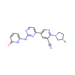 N#Cc1cc(-c2ccnc(Nc3cccc(=O)[nH]3)n2)cnc1N1CC[C@H](F)C1 ZINC000221004965