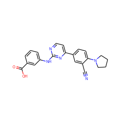 N#Cc1cc(-c2ccnc(Nc3cccc(C(=O)O)c3)n2)ccc1N1CCCC1 ZINC000113826649