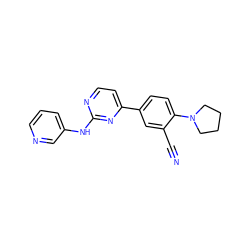 N#Cc1cc(-c2ccnc(Nc3cccnc3)n2)ccc1N1CCCC1 ZINC000113824209