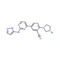 N#Cc1cc(-c2ccnc(Nc3ccn[nH]3)n2)cnc1N1CC[C@H](F)C1 ZINC000220978591