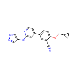 N#Cc1cc(-c2ccnc(Nc3cn[nH]c3)c2)ccc1OCC1CC1 ZINC000146533519