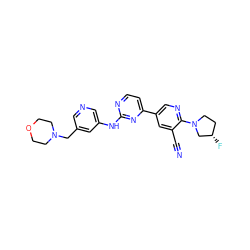 N#Cc1cc(-c2ccnc(Nc3cncc(CN4CCOCC4)c3)n2)cnc1N1CC[C@H](F)C1 ZINC000221113979