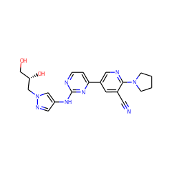 N#Cc1cc(-c2ccnc(Nc3cnn(C[C@@H](O)CO)c3)n2)cnc1N1CCCC1 ZINC000221216974