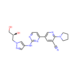 N#Cc1cc(-c2ccnc(Nc3cnn(C[C@H](O)CO)c3)n2)cnc1N1CCCC1 ZINC000223209388