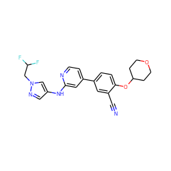 N#Cc1cc(-c2ccnc(Nc3cnn(CC(F)F)c3)c2)ccc1OC1CCOCC1 ZINC000146558073