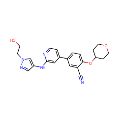 N#Cc1cc(-c2ccnc(Nc3cnn(CCO)c3)c2)ccc1OC1CCOCC1 ZINC000146461646