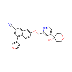 N#Cc1cc(-c2ccoc2)c2ccc(OCc3cc(C4(O)CCOCC4)ccn3)cc2c1 ZINC000013606254