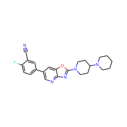 N#Cc1cc(-c2cnc3nc(N4CCC(N5CCCCC5)CC4)oc3c2)ccc1F ZINC000073296381