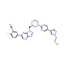 N#Cc1cc(-c2cnc3nnn(C[C@@H]4CN(c5ncc(-c6cnn(CCO)c6)cn5)CCO4)c3n2)ccc1F ZINC000230839626