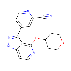 N#Cc1cc(-c2n[nH]c3ccnc(OC4CCOCC4)c23)ccn1 ZINC000146696651