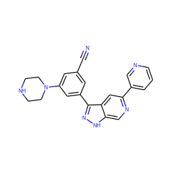 N#Cc1cc(-c2n[nH]c3cnc(-c4cccnc4)cc23)cc(N2CCNCC2)c1 ZINC000205265377