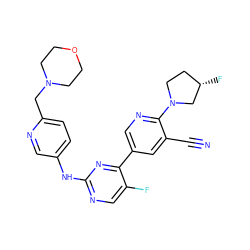 N#Cc1cc(-c2nc(Nc3ccc(CN4CCOCC4)nc3)ncc2F)cnc1N1CC[C@H](F)C1 ZINC001772632795