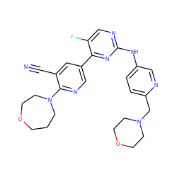 N#Cc1cc(-c2nc(Nc3ccc(CN4CCOCC4)nc3)ncc2F)cnc1N1CCCOCC1 ZINC000221060654