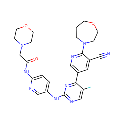 N#Cc1cc(-c2nc(Nc3ccc(NC(=O)CN4CCOCC4)nc3)ncc2F)cnc1N1CCCOCC1 ZINC000221060561