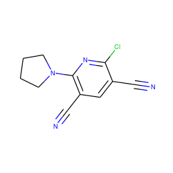 N#Cc1cc(C#N)c(N2CCCC2)nc1Cl ZINC000058576310