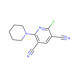 N#Cc1cc(C#N)c(N2CCCCC2)nc1Cl ZINC000058575057