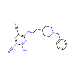 N#Cc1cc(C#N)c(NCCC2CCN(Cc3ccccc3)CC2)nc1N ZINC000084740690