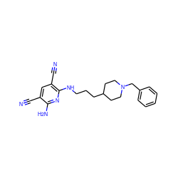 N#Cc1cc(C#N)c(NCCCC2CCN(Cc3ccccc3)CC2)nc1N ZINC000084740692