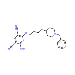 N#Cc1cc(C#N)c(NCCCCC2CCN(Cc3ccccc3)CC2)nc1N ZINC000084729635