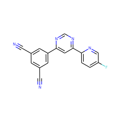 N#Cc1cc(C#N)cc(-c2cc(-c3ccc(F)cn3)ncn2)c1 ZINC000473096742