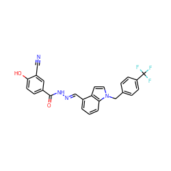 N#Cc1cc(C(=O)N/N=C/c2cccc3c2ccn3Cc2ccc(C(F)(F)F)cc2)ccc1O ZINC000013492729