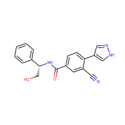 N#Cc1cc(C(=O)N[C@H](CO)c2ccccc2)ccc1-c1cn[nH]c1 ZINC001772618792