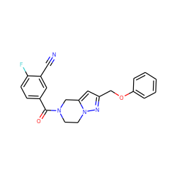 N#Cc1cc(C(=O)N2CCn3nc(COc4ccccc4)cc3C2)ccc1F ZINC000168069610