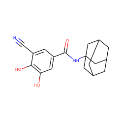 N#Cc1cc(C(=O)NC23CC4CC(CC(C4)C2)C3)cc(O)c1O ZINC000027895919