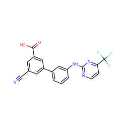 N#Cc1cc(C(=O)O)cc(-c2cccc(Nc3nccc(C(F)(F)F)n3)c2)c1 ZINC000145463777