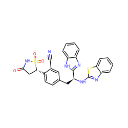 N#Cc1cc(C[C@H](Nc2nc3ccccc3s2)c2nc3ccccc3[nH]2)ccc1[C@@H]1CC(=O)NS1(=O)=O ZINC000014955315