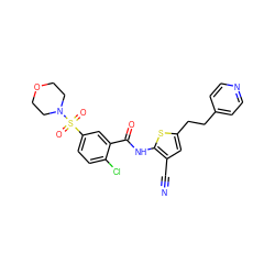 N#Cc1cc(CCc2ccncc2)sc1NC(=O)c1cc(S(=O)(=O)N2CCOCC2)ccc1Cl ZINC000029132978