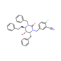 N#Cc1cc(CN2C(=O)N(Cc3ccccc3)[C@H](CCc3ccccc3)[C@@H](O)[C@H]2Cc2ccccc2)ccc1F ZINC000014943317