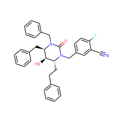 N#Cc1cc(CN2C(=O)N(Cc3ccccc3)[C@H](Cc3ccccc3)[C@H](O)[C@H]2CCc2ccccc2)ccc1F ZINC000014943316