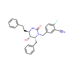 N#Cc1cc(CN2C(=O)N[C@H](CCc3ccccc3)[C@@H](O)[C@H]2Cc2ccccc2)ccc1F ZINC000013782661