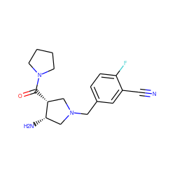 N#Cc1cc(CN2C[C@H](N)[C@H](C(=O)N3CCCC3)C2)ccc1F ZINC000028955050